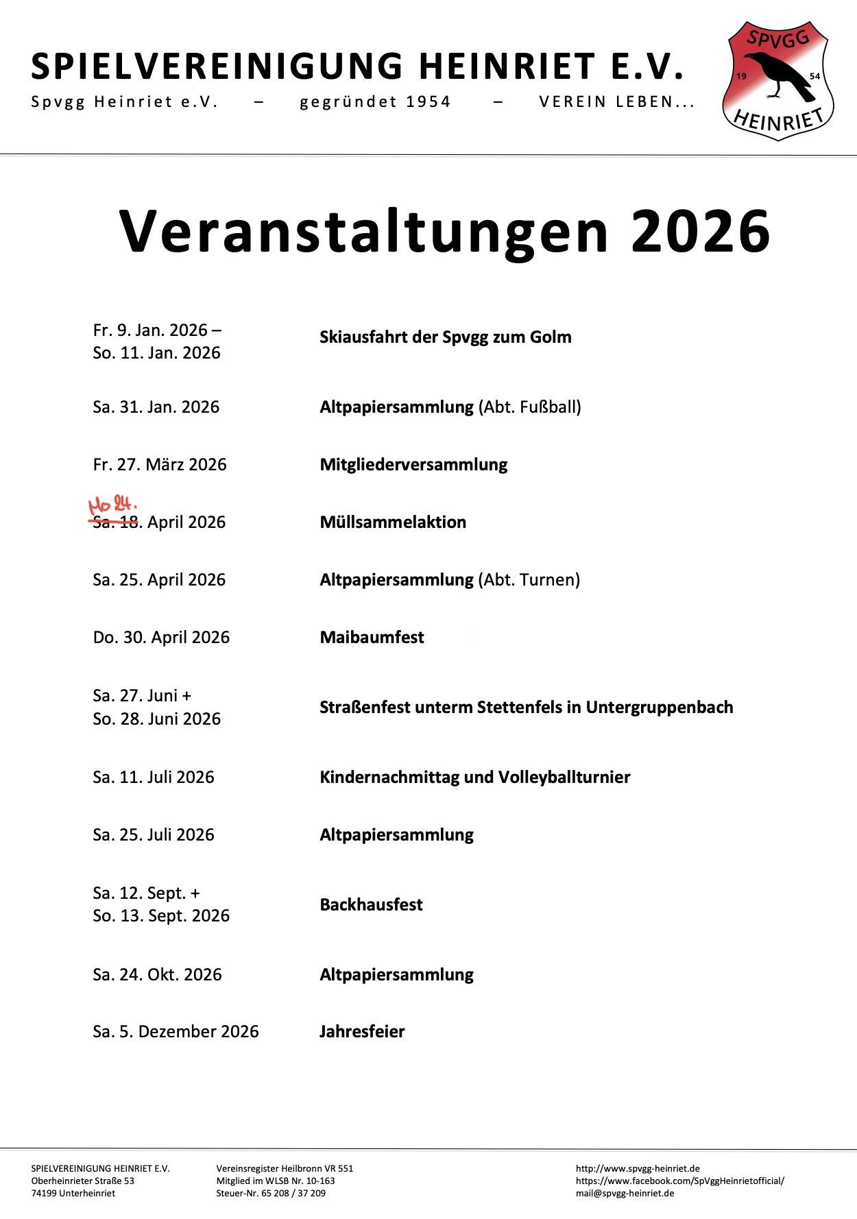 spvgg heinriet veranstaltungen 2026